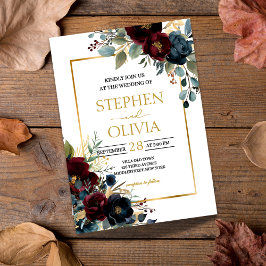 Elegant Burgundy Blommigt Blooms & Greenery bröllo Inbjudningar