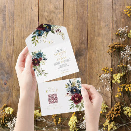 Elegant Burgundy Blommigt Blooms QR OSA bröllop