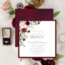 Elegant Burgundy Blommigt Botanisk Möhippa Brunch Inbjudningar
