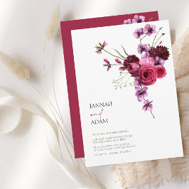 Elegant Burgundy Blommigt Bouquet Bröllop Inbjudningar
