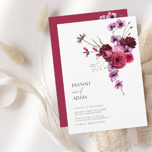 Elegant Burgundy Blommigt Bouquet Bröllop Inbjudningar