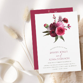 Elegant Burgundy Blommigt Bouquet Bröllop Inbjudningar