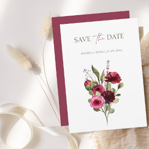 Elegant Burgundy Blommigt Bouquet Bröllop Spara Datumet