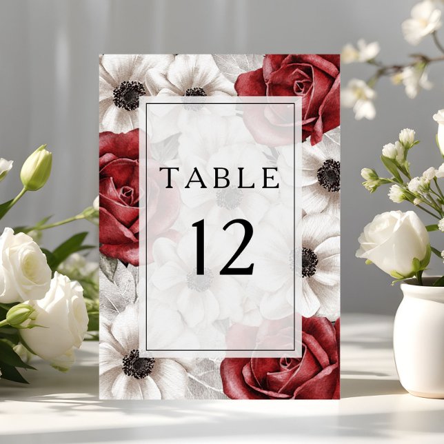 Elegant Burgundy Blommigt Bröllop Bordsnummer (Elegant Burgundy Floral Wedding Table Number)