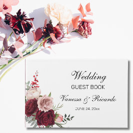 Elegant Burgundy  Blommigt Bröllop Guest Bok