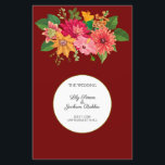 Elegant Burgundy Blommigt Bröllop Menu<br><div class="desc">Fira din speciella dag med den här fantastiska blommigten bröllop Menu, designad för elegans och romantik. Den djupa, burgniga bakgrunden anger en rik och sofistikerad ton, medan den pulserande, handmålade blommigten arrangemang överst ger en aning naturskönhet. Ett klassiskt vitt cirkulärt ram med ett subtilt guld gräns belyser detaljerna kring bröllop,...</div>