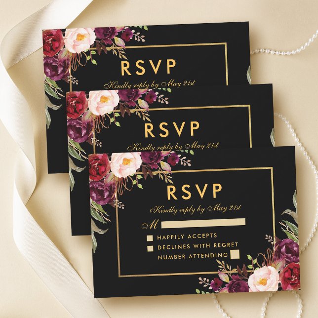 Elegant Burgundy Blommigt Bröllop OSA Black Guld (Customize to change text size, text style or color.)