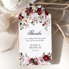 Elegant Burgundy &  Blommigt-bröllopsförmån Presentetikett