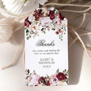 Elegant Burgundy &  Blommigt-bröllopsförmån Presentetikett