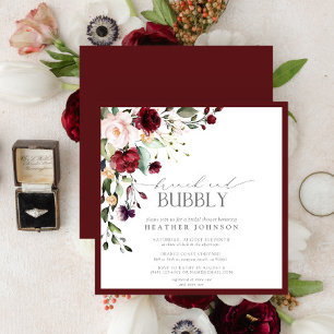 Elegant Burgundy Blommigt Brunch & Bubble Shower Inbjudningar