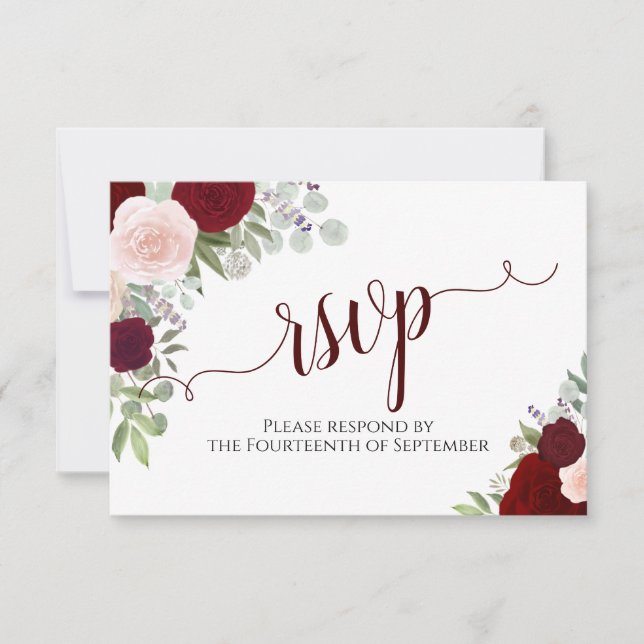 Elegant Burgundy Blommigt Calligraphy Bröllop OSA Kort (Framsida)