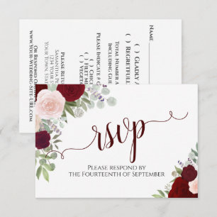 Elegant Burgundy Blommigt Calligraphy Bröllop OSA Kort
