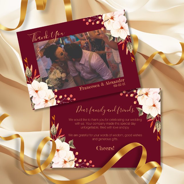 Elegant Burgundy Blommigt för  Orange Tack Kort (Skapare uppladdad)