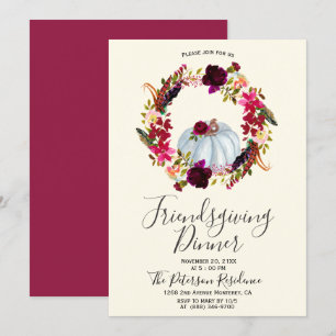 Elegant Burgundy Blommigt Friendsgiving-inbjudning Inbjudningar