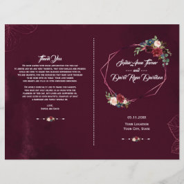 Elegant Burgundy Blommigt Geometric Bröllopsprogra