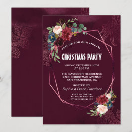 Elegant Burgundy Blommigt Geometric jul Party Inbjudningar