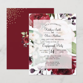 Elegant Burgundy Blommigt Gold Foil Förlovningsfes Inbjudningar