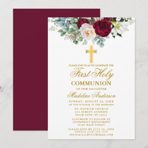 Elegant Burgundy Blommigt Greenery Communion Inbjudningar
