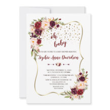 Elegant Burgundy Blommigt Guld Baby Shower
