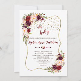 Elegant Burgundy  Blommigt Guld Baby Shower Inbjudningar