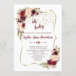 Elegant Burgundy Blommigt Guld Baby Shower Inbjudningar