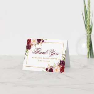 Elegant Burgundy Blommigt Guld Möhippa Note Tack Kort