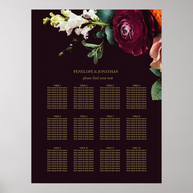 Elegant Burgundy Blommigt Guld Typografi Poster (Framsidan)