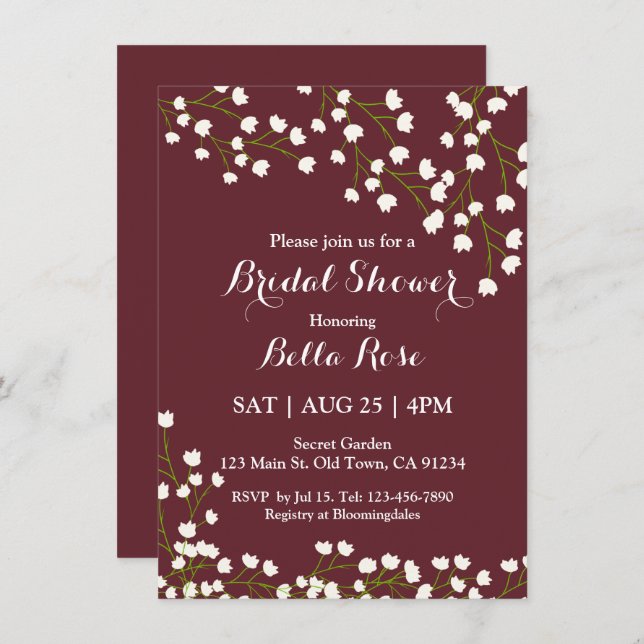 Elegant Burgundy Blommigt Inbjudningskort för möhi (Fram/baksida)