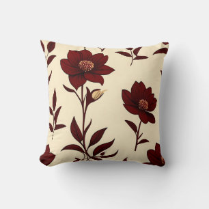 Elegant Burgundy-Blommigt Kudde
