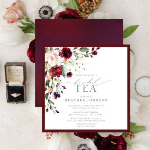 Elegant Burgundy Blommigt Möhippa Tea Shower Inbjudningar