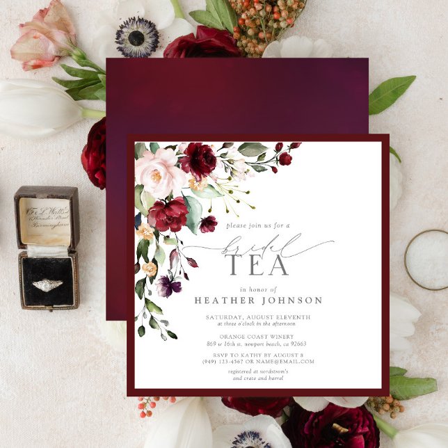 Elegant Burgundy Blommigt Möhippa Tea Shower Inbjudningar (Skapare uppladdad)
