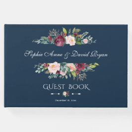 Elegant Burgundy  Blommigt Navy Blue Bröllop Gästböcker