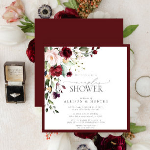 Elegant Burgundy Blommigt Par Shower Inbjudningar