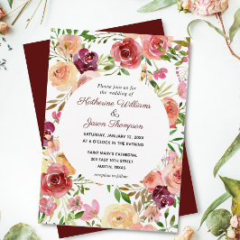 Elegant Burgundy Blommigt Peony Evening Bröllop Inbjudningar