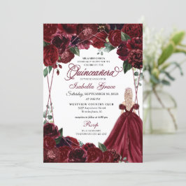 Elegant Burgundy Blommigt Quinceanera-inbjudan Inbjudningar