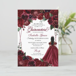 Elegant Burgundy Blommigt Quinceanera-inbjudan Inbjudningar