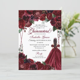 Elegant Burgundy Blommigt Quinceanera-inbjudan Inbjudningar