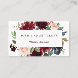 Elegant Burgundy  Blommigt Ram Makeup Artist Visitkort