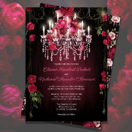 Elegant Burgundy Blommigt Ro Chandelier Bröllop Inbjudningar