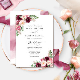 Elegant Burgundy  Blommigt Spray Bröllop Inbjudningar