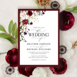 Elegant Burgundy Blommigt Vattenfärgskript Inbjudningar