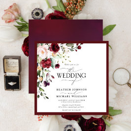 Elegant Burgundy Blommigt Vattenfärgskript Inbjudningar