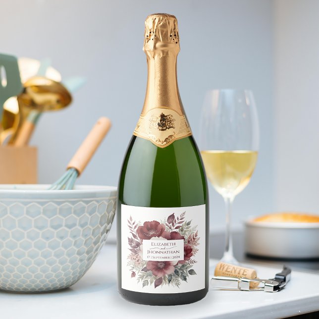 Elegant Burgundy Blommigt Watercolor Bröllop Namn (Skapare uppladdad)