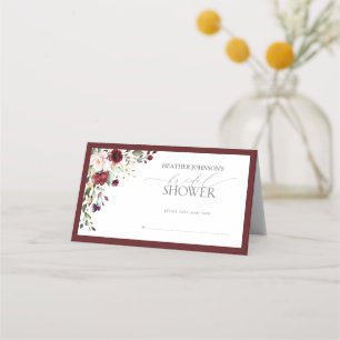 Elegant Burgundy Blommigt Watercolor Möhippa Placeringskort