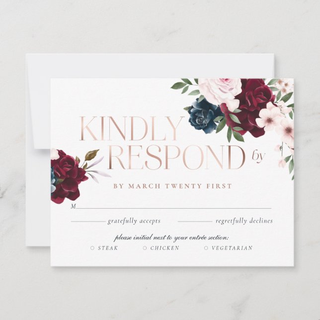 Elegant Burgundy Blommigt Watercolor Ro Guld OSA Kort (Framsida)