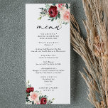 Elegant Burgundy  Blommigten Bröllop Meny<br><div class="desc">Det här anpassadet Ceremony-programmet är designat för att koordinera med vår samling av romska blommor och har vattenfärgsburguni och  blommigtar med gröna löv parade med ett klassserif-teckensnitt och kalligrafi av elegant. Matchande objekt är tillgängliga.</div>