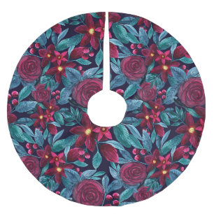 Elegant Burgundy-Blommigten i julafton Vattenfärg Julgransmatta Borstad Polyester