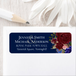 Elegant Burgundy Blue Blommigt Bröllop budget Returadress Etikett