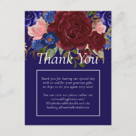 Elegant Burgundy Blue Blommigt Bröllop budget Vykort