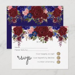 Elegant Burgundy Blue Blommigt Bröllop OSA budget Inbjudan Vykort